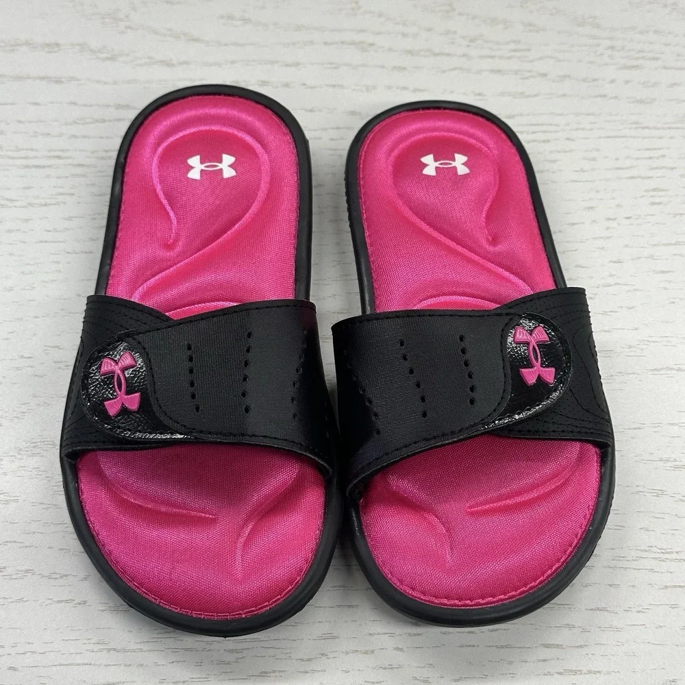 Under Armour Girls Ignite IX Sandals Slides Size 1Y 3022733 002 Black/Pink